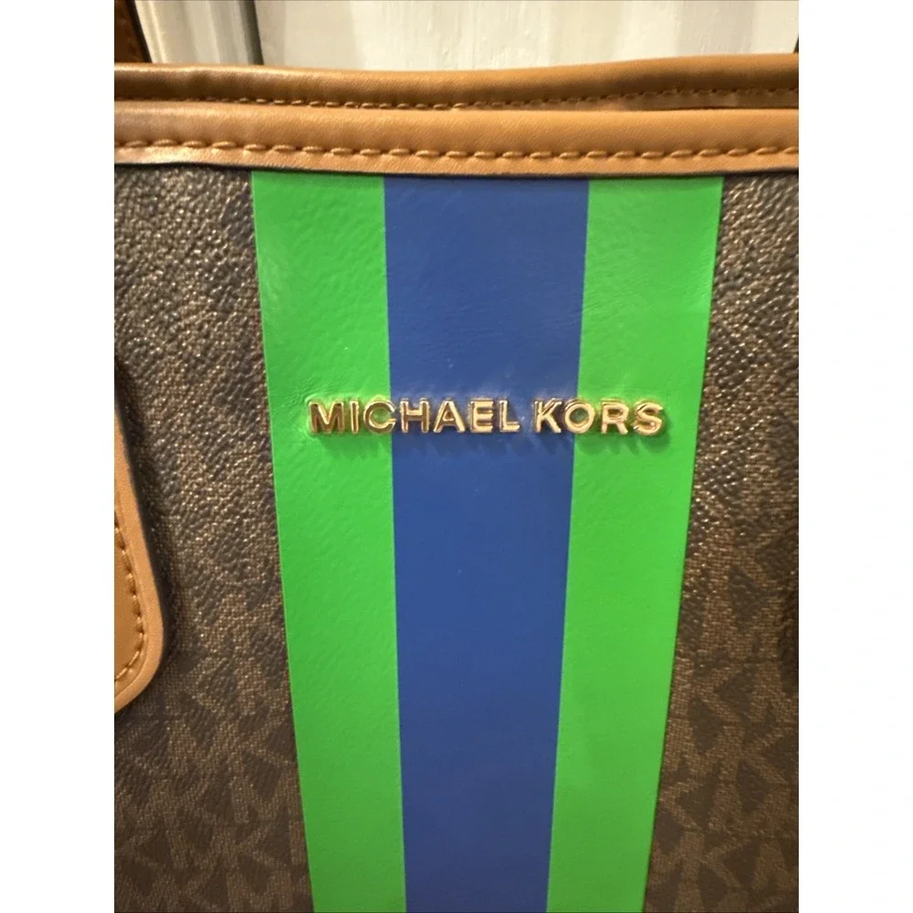Michael Kors Eva Large Logo Stripe Tote  Multi Shoulder Bag And Wallet